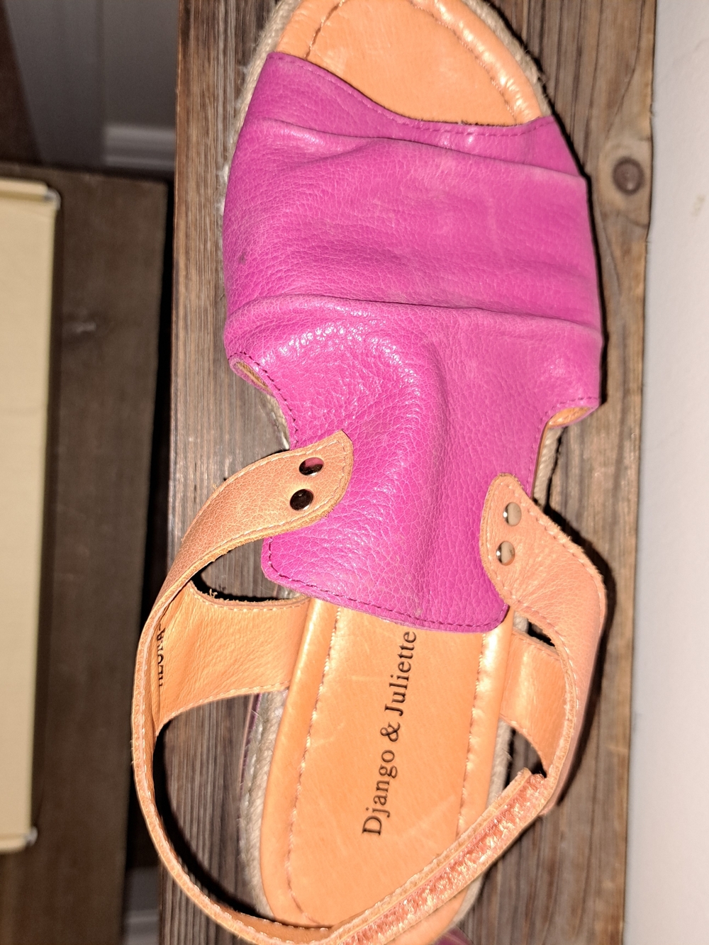 Django & Juliette Pink and Tan Leather Slide Sandal